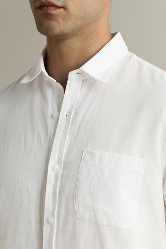 Image of Peter England Men's Solid Linen Blend Shirt Slim Fit| Casual Wear | Full Sleeves