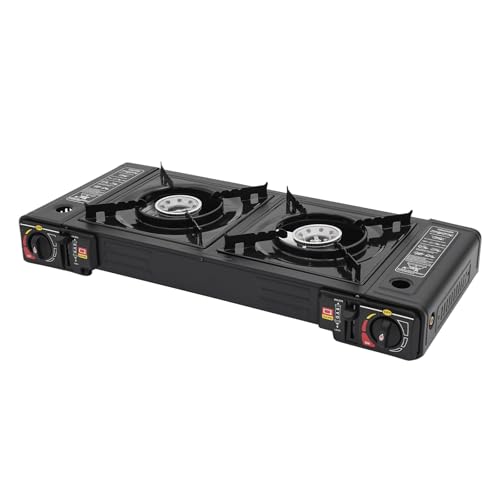 Gaskocher 2-Flammig Tragbarer Campingkocher Jede 2500W Leistung Gasbetriebener Kocher für Outdoor