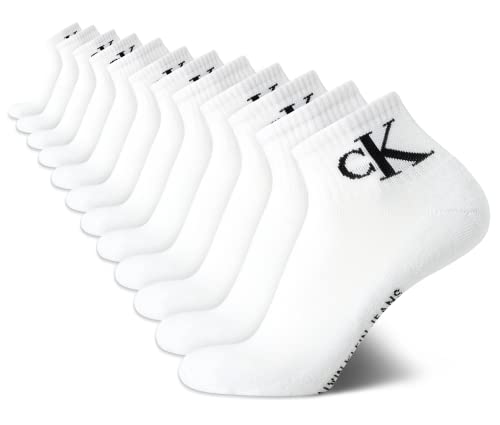 Calvin Klein Calcetines deportivos acolchados para hombre, de corte de un cuarto (paquete de 12), blanco, 7-12