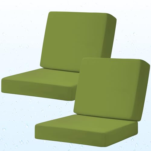 Image of Deep Seat Patio Cushions Set of 2, 24x24 Inch Waterproof & Fade Resistant Outdoor Chair Cushions, Thick Padded Replacement Sofa Cushions for Garden Yard Furniture