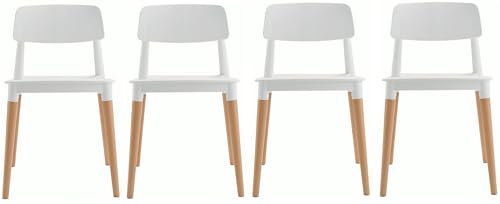 Image of Finch Fox Bella Molded ABS Plastic with Wood & American Mid-Century Styling Armless Side Dining Chairs for Home, Cafe, Restaurents, Living Room Chair in White Color (Set of 4)