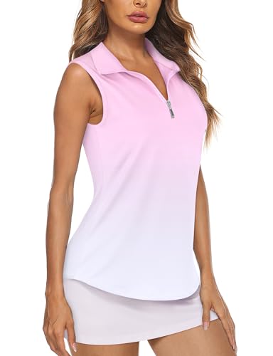 Image of Koscacy Women's Sleeveless Golf Tennis Polo Shirts Zip Up Dry Fit Workout Tank Tops Athletic Shirt