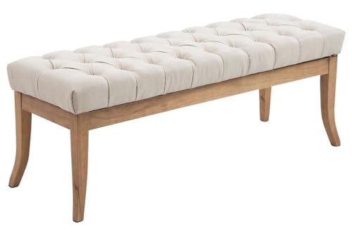 CLP Taburete Pie De Cama Ramses En Tela | Banqueta Altura De Asiento: 46 cm | Banco De Entrada con Base En Madera Clara Antigua I Color:, Color:Crema, Tamaño:120 cm