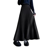 [WoauNuiHll] ニットスカート レディース マキシ丈 プリーツスカート Aライン フレア ロング丈 ウエストゴム 大きいサイズ ゆったり 無地 可愛い 普段着 通勤 春 秋 冬