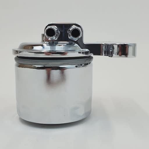 Chrome Universal Remote Oil Filter Relocation Kit with Custom Mount & Filter for Harley Big Twin Panhead, Shovelhead and Sportster Evolution Motors – Comes with Hose Barbs for 3/8” ID Oil Line