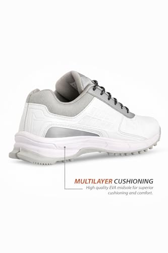 Image of RODOX Cricket Shoes with TPU Shank Rubber Outsole with Multidirectional Grip White Grey