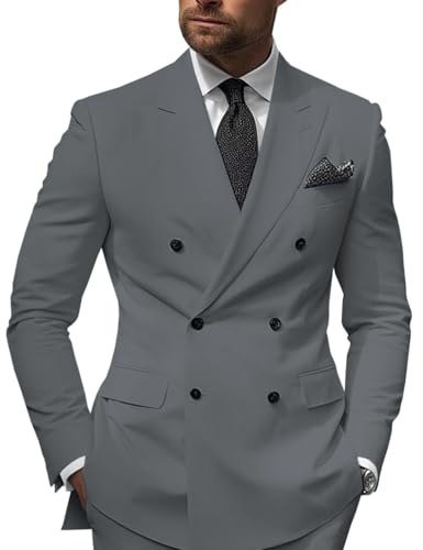 Mens 2 Piece Double Breasted Suit Regular Fit Blazer Wedding Prom Formal Suits Set for Men