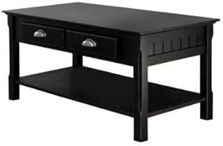 Country Style Black Wood Coffee Table with 2 Storage Drawers