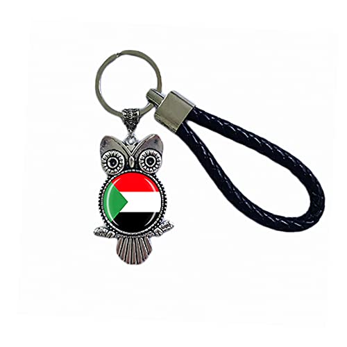 Porte-clés avec drapeau du Soudan - Cadeau souvenir - Porte-clés hibou - Pour homme et femme