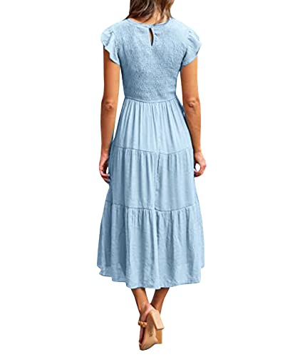 Image of Sexyshine Women's Square Neck Halter Lace Up Criss Cross Maxi Dress Tie Back Sleeveless Smocked Ruched A Line Dress