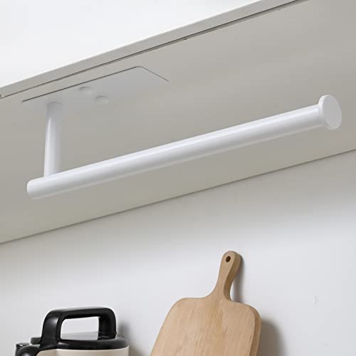 Image of THEOO White Tissue Stand - Under Cabinet Paper Holder Adhesive Tissue Roll Stand for Kitchen Bathroom Towel, Wall Mounted Mat Black Tissue Holder, SUS304 Stainless Steel..