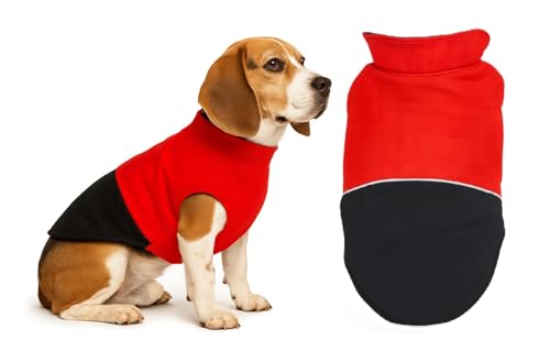 Image of The Pets Company Dog Winter Coat Jacket, Clothes, Windproof, Reversible, Light Weight, Washable, Ultra Warm Thick Fleece Lined Dog Vest for Cold Weather Protection, (Red Black, Medium - 20 Inch)