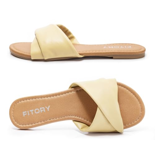 FITORY Women's Flat Sandals Fashion Slides With Soft Leather Slippers for Summer Size 9 — view 3