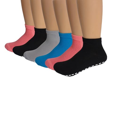 Pack 6 Calcetines Antideslizantes Niño y Niña–95% Algodón con Silicona – Cómodos, Suaves y Seguros Unisex, Tallas para Bebés y Niños Pequeños (FR/ES, Edad, 6 años, Regular, Rosa/gris/negro 28-32)