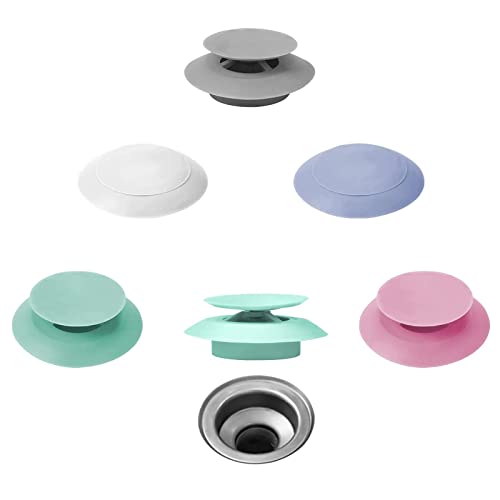 JdikGdik 5 Pack Silicone Bathtub Stopper, Kitchen & Bathroom Drain Plug, Shower & Laundry Sink Cover with Hair Strainer (5 Colors)