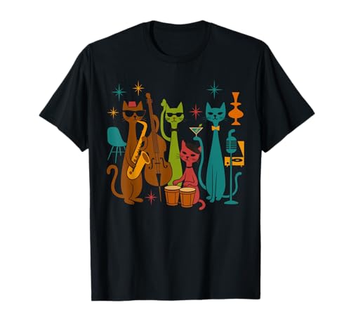 Mid Century Modern Band Cats Retro 50s 60s Style T-Shirt