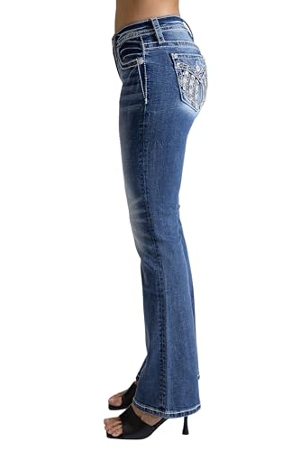 Miss Me Women's Aztec Wings Faux Flap Pocket Mid-Rise Bootcut Jeans3