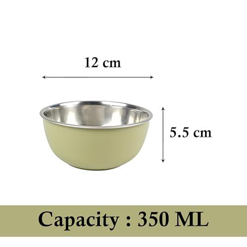 Image of Zaib Stainless Steel Microsafe Bowl (350ml, 12cm) - Insulated Double Wall Serving Dish for Soup, Snacks, Desserts & Festive Treats - Microwave Safe Outside, Steel Inside (Olive Green)