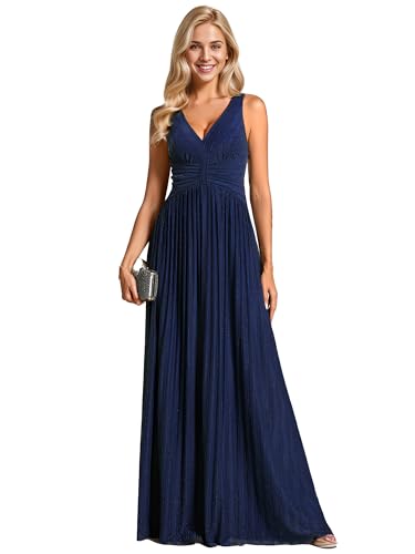Ever-Pretty Women's Glitter Sleeveless V Neck A-Line Pleated Waist Evening Gowns 02133