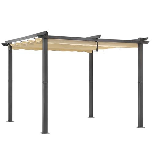 Angel Living Garten Pergola Pavillon Gartenpavillon aus Aluminium in anthrazit, Dachrohre aus Stahl, Verstellbares Dach aus Polyester (Beige, 3 x 3M)