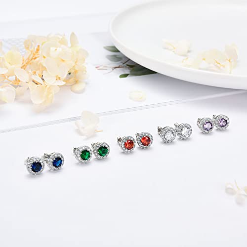 Silver Earrings for Women - Sterling Silver Earrings Diamond Stud Earrings, Round/Teardrop/Heart/Square Cubic Zirconia Earrings | Dainty Bridal Diamante Halo Earrings Jewelry for Brides Bridesmaids - Image 3