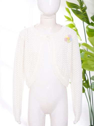 Girls Long Sleeve Knitted Bolero Cardigan Shrug Coat Flower One Button Cropped Sweater Jacket Dress Cover Up3