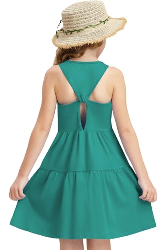 Girls Summer Midi Dress Sleeveless Back Detailed Tiered Sundress Vacation Beach 5-10 Years