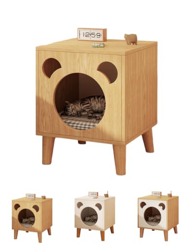 Gtzbciv 猫ハウス 小型犬ハウス ネコ 猫ベッド サイドテーブル兼用 組み立て式 四季通用 おしゃれ 丈夫 ((オーク色) 8kg以下に最適)
