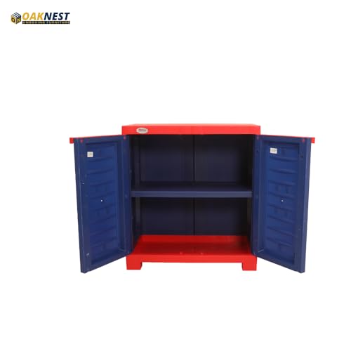 Image of Oaknest Supreme Fusion-01 Plastic Storage Cabinet | Compact & Multipurpose Storage Solution | Waterproof, Durable & Lightweight | Ideal for Home, Office & Garage | Red and Blue