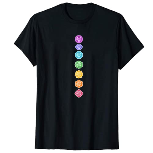 NTFQKURC 7 Chakras Spiritual Meditation Zen Om Buddhism Energy Graphic T-Tshirts Camisetas y Tops Short Sleeve O-Neck T-Tshirts Camisetas y topsHarajuku Men's Clothing Black(Large)