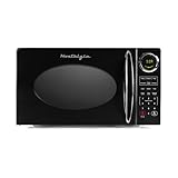 Nostalgia Modern Retro Countertop Microwave Oven - 900-Watt - 0.9 cu ft - 12 Pre-Programmed Cooking Settings - Digital Clock - Kitchen Appliances - Black