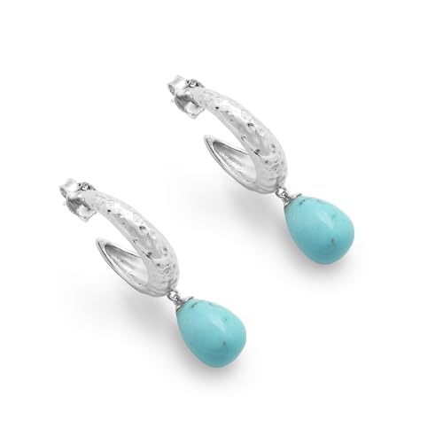 Boucles d'oreilles créoles perles et gouttes turquoise légères et anti-torsion