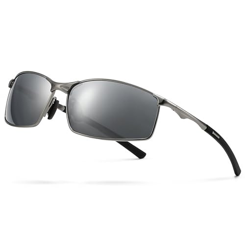Image of SUNGAIT Ultra-Lightweight Polarized Sunglasses Men for Driving Fishing Golf, Rectangular Metal Frame with Spring Hinge