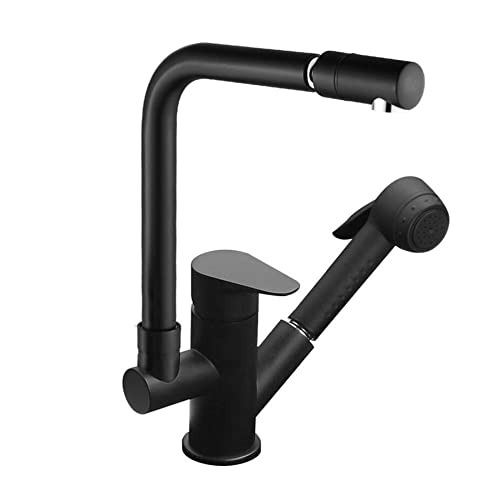 Robinet de cuisine noir en laiton mitigeur eau chaude et froide pivotant 360