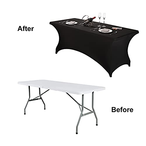 FORLIFE Spandex Table Covers 6ft,Fitted Tablecloth for 6ft Rectangular Tables, Stretch Patio Table Covers, Universal Spandex Table Cover for Wedding, Banquet, Party (6ft, Black)