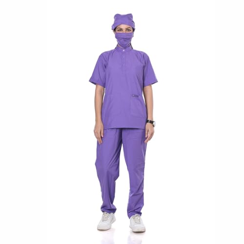 Image of Women's 5-Pocket Scrub Suit | Set of Top & Pant | Half Sleeves | Mandarin Collar | Breathable Polyviscose Fabric | Comfortable | Durable | Uniform for Doctors Nurse & Dentist PPL S