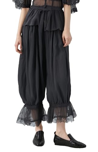 Image of Women Lace Long Bloomers Pants Elastic Waist Y2k Ruffle Pettipants Slip Cute Pantaloons Pumpkin Pants
