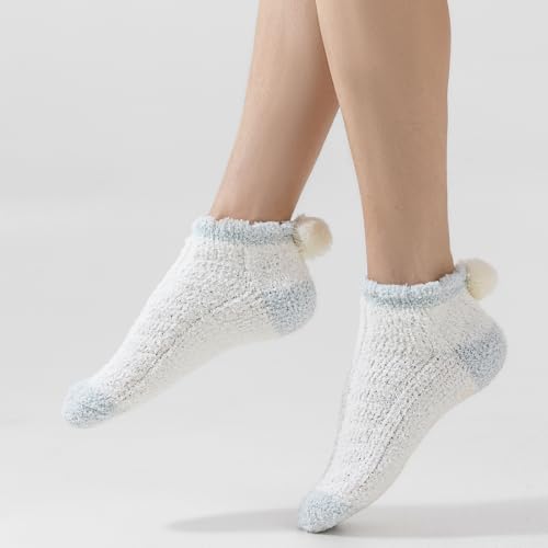 Image of 3Pairs Ankle Socks Low cut Pom Pom Fluffy Fuzzy Warm Winter Plush Slipper Socks For Women
