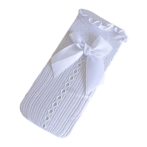 Breathable Middle Calf Socks For Girls Ruffle Trim Bowknot Accents Soft Casual Party Wear Lace Knee Length Stockings