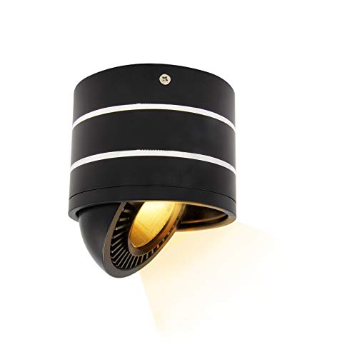 Preisvergleich Produktbild Budbuddy 15W LED Deckenleuchte Strahler Downlight / 3000K COB Warmweiß / 11x8,4CM / Aufbaustrahler Aufbauleuchte / Schwenkbarer Deckenstrahler / Aluminium (Schwarz+Silber)