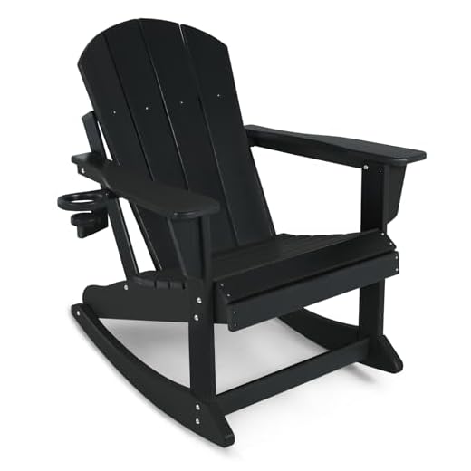 ABCPATIO Adirondack Rocking Chairs Weather Resistant Outdoor Patio Chair with Cup Holder, Seat Width 21.6" Black