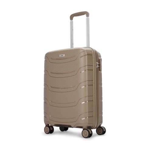 Image of Skybags Cabin Curve Size Hard Spinner Luggage (56 Cm)|Polypropylene Spinner Luggage Trolley with 8 Wheels| Brown|Unisex, Beige, Small