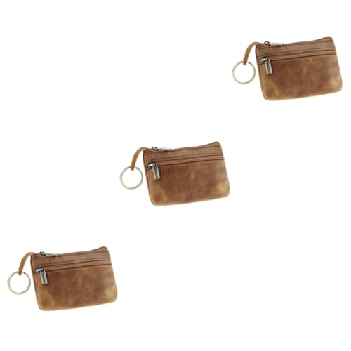 Porte-monnaie mini en cuir véritable LIFKOME marron avec fermeture éclair pour homme