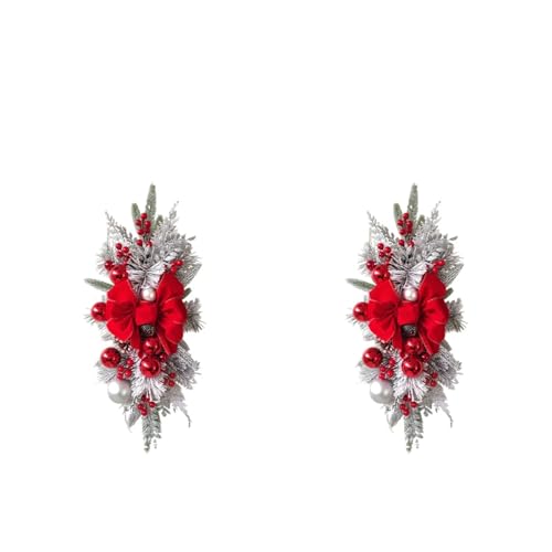 Artificial Christmas Teardrop Swags Prelit Stairs Christmas Garland Xmas Simulation Staircase Decoration Hanging Pendant for Wall Stair Handrail Home Indoor Decoration (2PCS, Red)