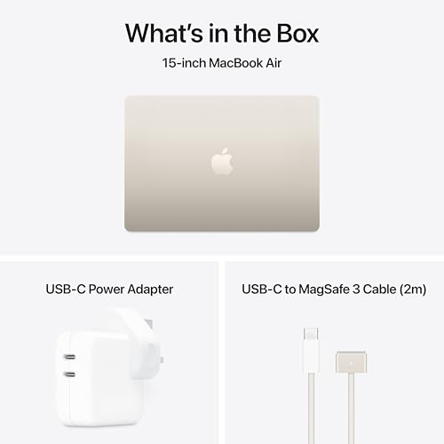 Apple 2025 MacBook Air 15-inch Laptop with M4 chip: Built for Apple Intelligence, 15.3-inch Liquid Retina Display, 24GB Unified Memory, 512GB SSD Storage, 12MP Center Stage Camera, Touch ID; Starlight