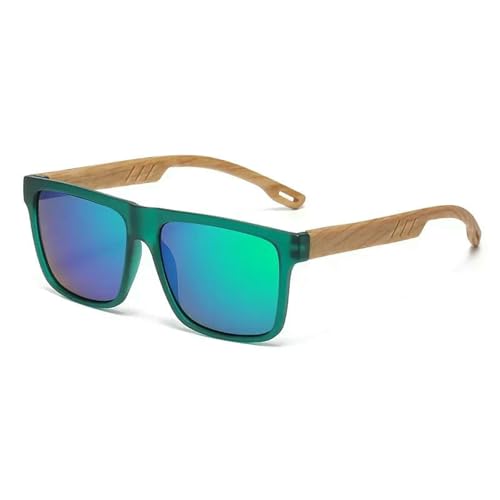 Gyios Lunettes de Soleil en Bois Bambou pour Hommes Et Femmes – À Monture Carrée Vintage Les Voyages, La Plage Un Usage Quotidien Élégant-Vert (Vert)