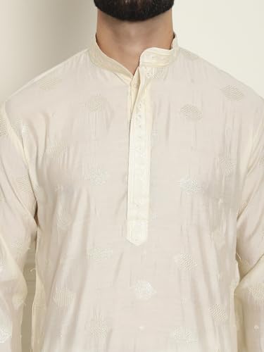 Image of SOJANYA (Since 1958 Men's Cotton Silk Sequinned Embroidered Kurta with White Pyjama