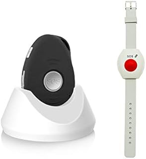 AMG Sicherheitstechnik Kombi-Notrufsystem mit SIM Karte für Zuhause und unterwegs | Anruf und GPS Position, Fallsensor, spritzwassergeschützt, Pflegeruf-Set, Senioren Funk Alarm | mit Ladestation