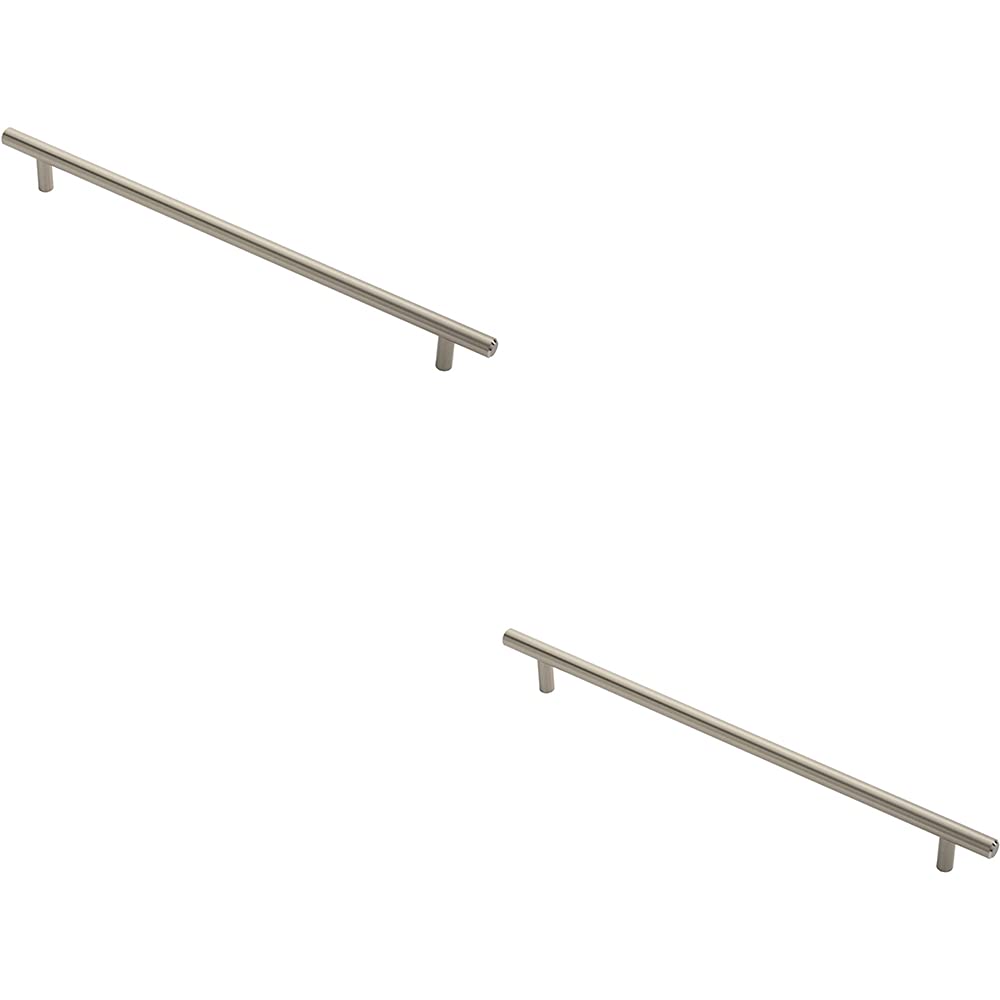 2 Pack | Round T-Bar Cabinet Pull Handle- 348 x 12mm- 288mm Fixing Centres- Satin Nickel | Cabinet Pull Handle - Wardrobe Cupboard Door Handle - Suitable for Lightweight Internal Doors