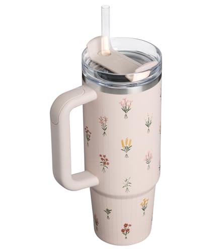 Image of STANLEY Quencher H2.0 Tumbler with Handle and Straw | Cup Holder Compatible | Insulated Stainless Steel Cup | Mother's Day | BPA-Free | 30 oz | Rose Quartz Bouquets